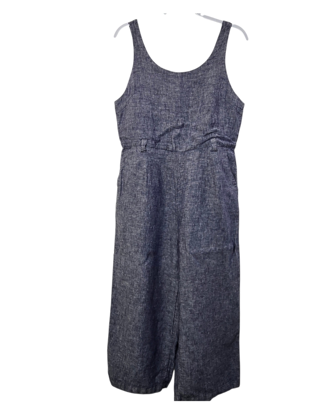 Rachel Zoe Blue Linen Sleeveless Wide Leg Cropped Jumpsuit Sz 12 Resort Wear